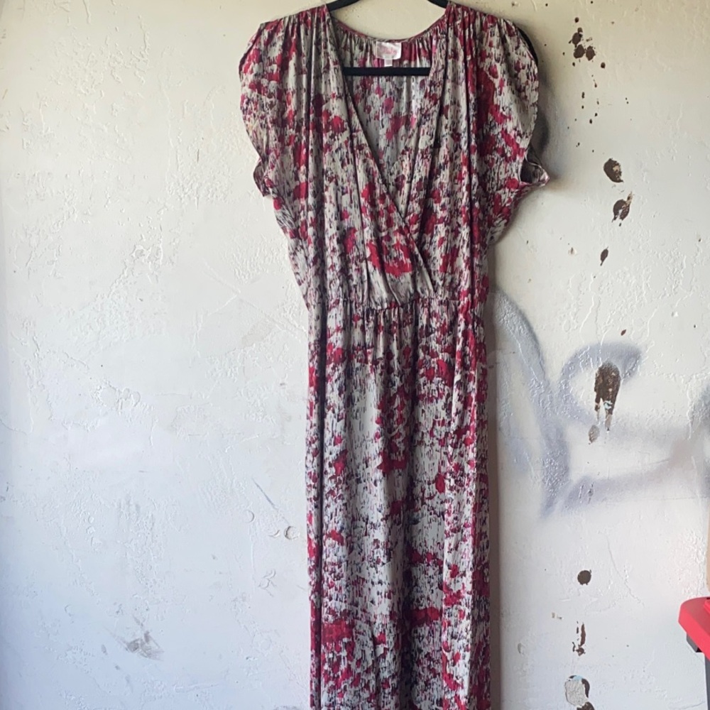 Parker Red and Gray Floral Maxi Dress Sz S